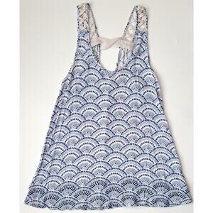 Candies Womens Tank Size Small Blue White Fan Shaped Geometric Fish Scale